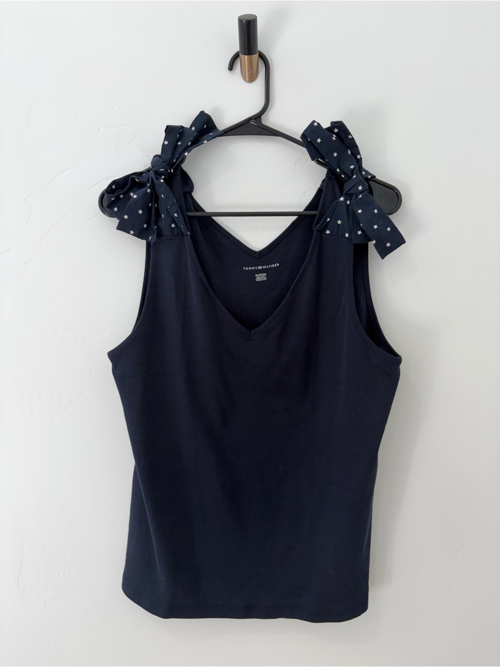 Tommy Hilfiger Navy Tank Top XL Bow Strap Star Print Sleeveless Blouse